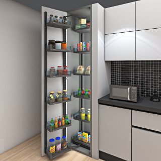 Pantry Pullout Grey Finish With Clear Glass